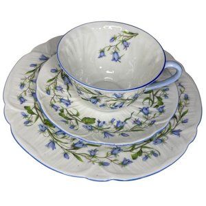 3 Vintage Shelley Harebell Fine Bone China Teacup, Saucer & Breakfast Plate